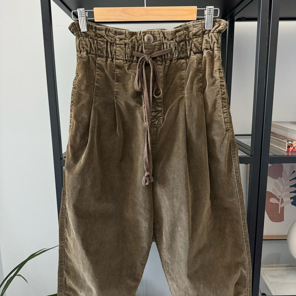 Free People Margate Dried Rosemary Green Corduroy Slouchy High Rise Pants XS - Picture 4 of 12